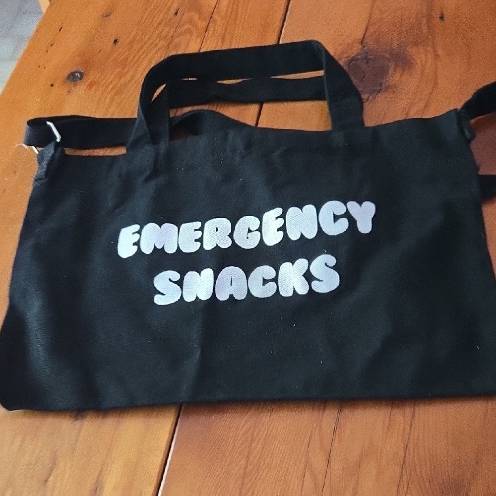 Black Tote with Fun 'Emergency Snacks' Design